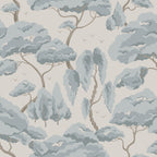 Kristoffer Forest wallpaper by Sandberg, flat swatch of soft blue windswept trees on pale grey