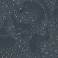 Evelina wallpaper by Sandberg, ornate peacocks among foliage and berries in slate blue and charcoal, flat swatch
