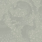 Evelina wallpaper by Sandberg in soft sage green, tonal peacocks among leafy branches, flat swatch