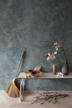 Monica wall mural by Sandberg – abstract design, Blue – Misty Blue – styled in a room setting, view 4