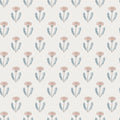 Maskrosen wallpaper by Sandberg, flat swatch of stylised dandelion motifs in blush pink and dusty blue on a cream ground
