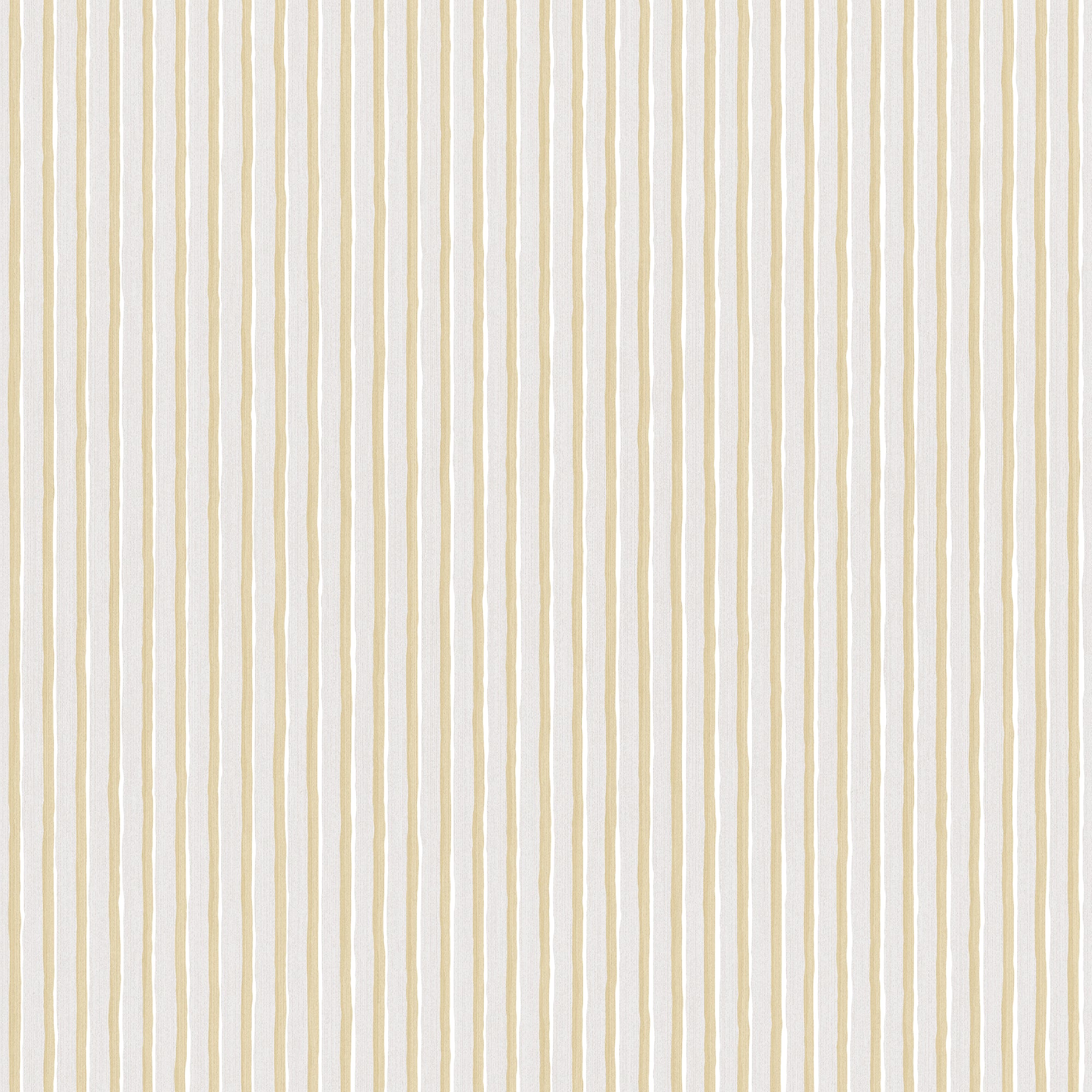 Brita Stripe wallpaper by Sandberg in sand-yellow, close-up swatch of soft hand-painted vertical stripes on white