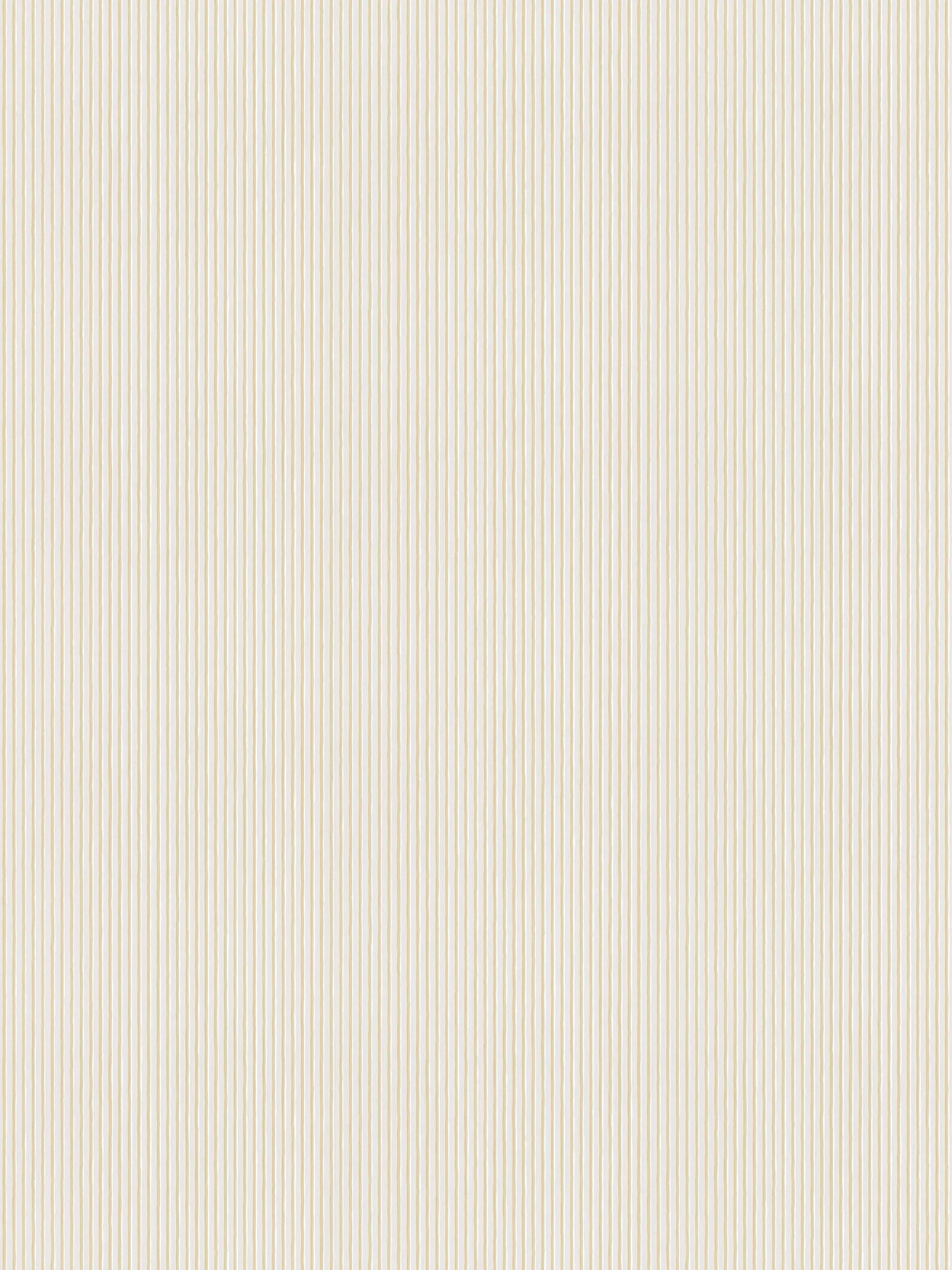 Brita Stripe wallpaper by Sandberg, flat swatch of slim painted sand-yellow vertical pencil stripes on white