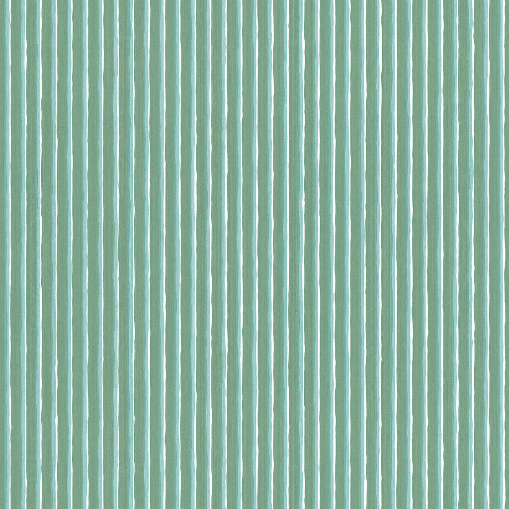 Brita Stripe wallpaper by Sandberg in green, close-up swatch of soft hand-painted vertical stripes
