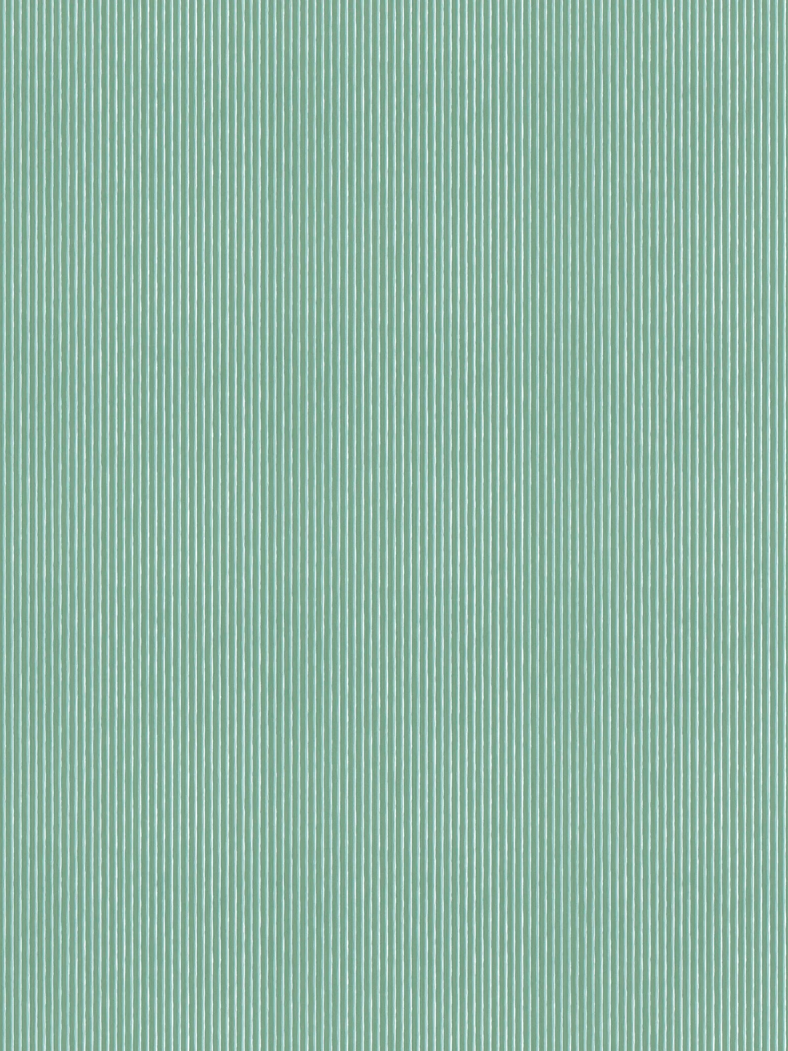 Brita Stripe wallpaper by Sandberg, flat swatch of slim painted green-and-white vertical pencil stripes