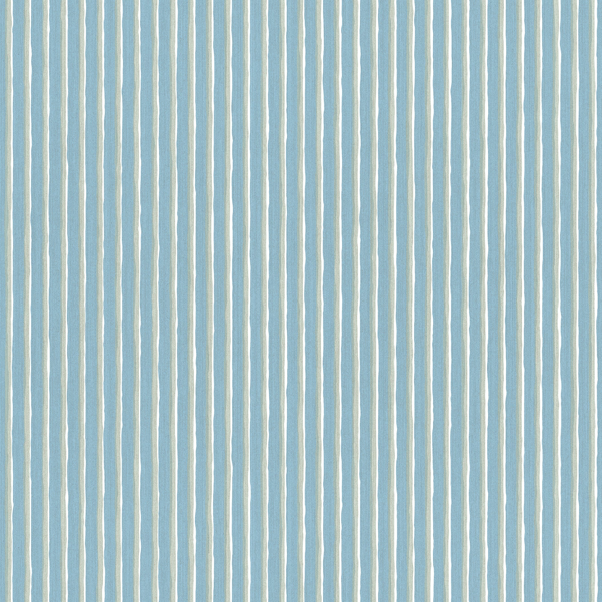 Brita Stripe wallpaper by Sandberg in soft blue, close-up swatch of hand-painted vertical stripes on white