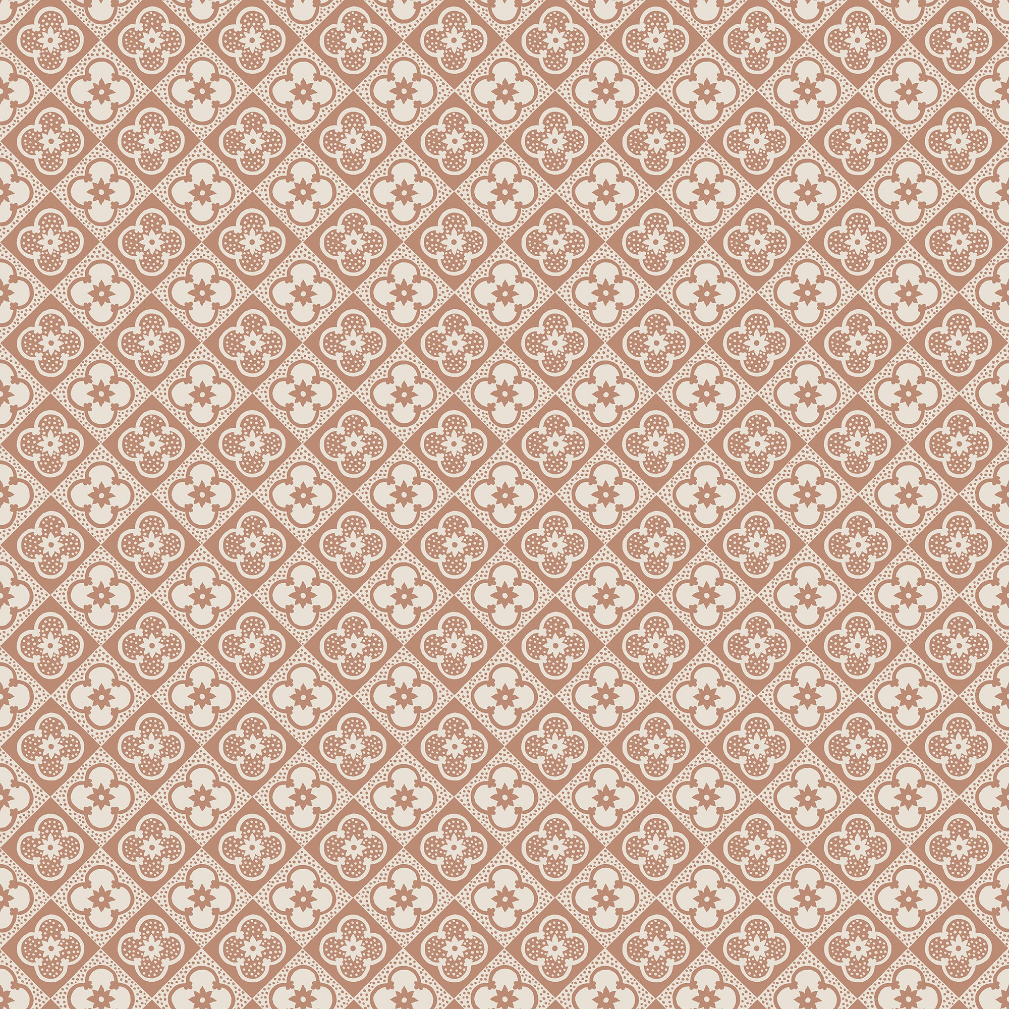 Lyckan wallpaper by Sandberg, small terracotta quatrefoil tile motif on cream, flat swatch