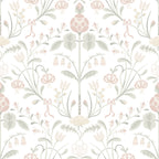 Till Carl wallpaper by Sandberg, soft blush and sage folk floral on white, flat swatch colourway