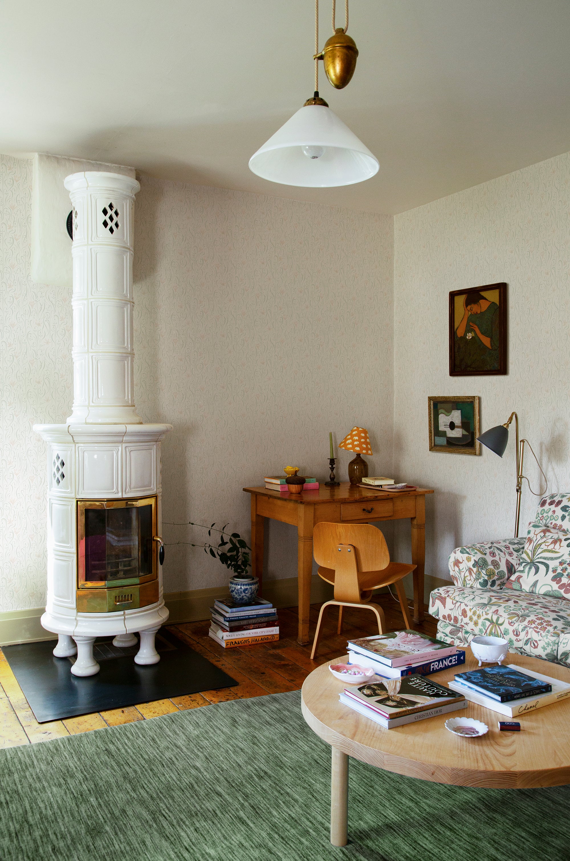 Signe wallpaper by Sandberg in Spring Green, styled on an interior wall