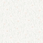 Signe wallpaper by Sandberg, flat swatch of delicate snowdrops and crocuses in pale sage and blush on a soft cream background