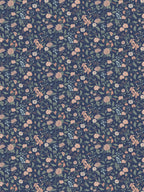 Till Karin wallpaper by Sandberg, navy blue ditsy floral repeat in soft blush, sage and blue
