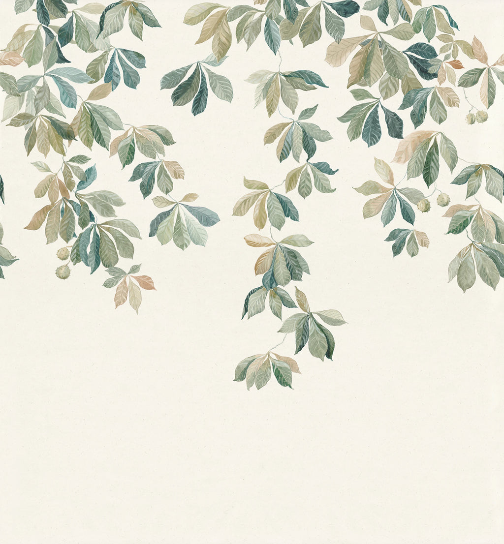 Kastanjen wall mural by Sandberg – botanical design, Green – Garden Green – styled in a room setting