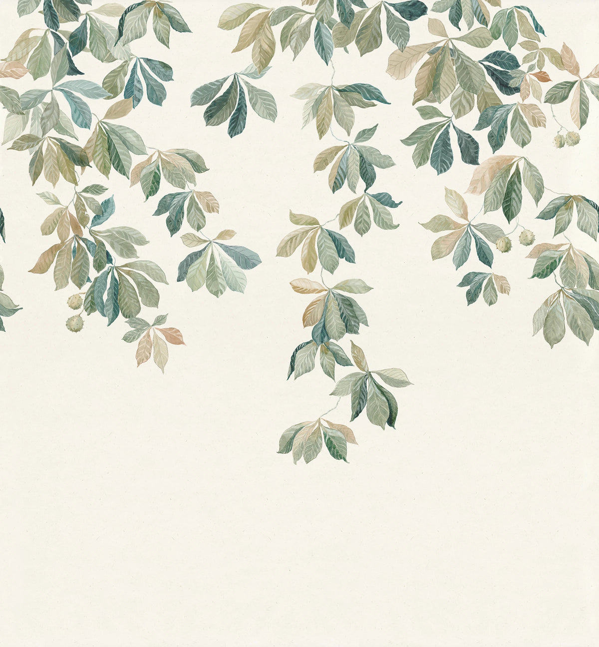 Kastanjen wall mural by Sandberg – botanical design, Green – Garden Green – styled in a room setting