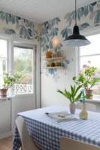 Kastanjen wall mural by Sandberg – botanical design, Blue – Soft Blue – styled in a room setting, view 6