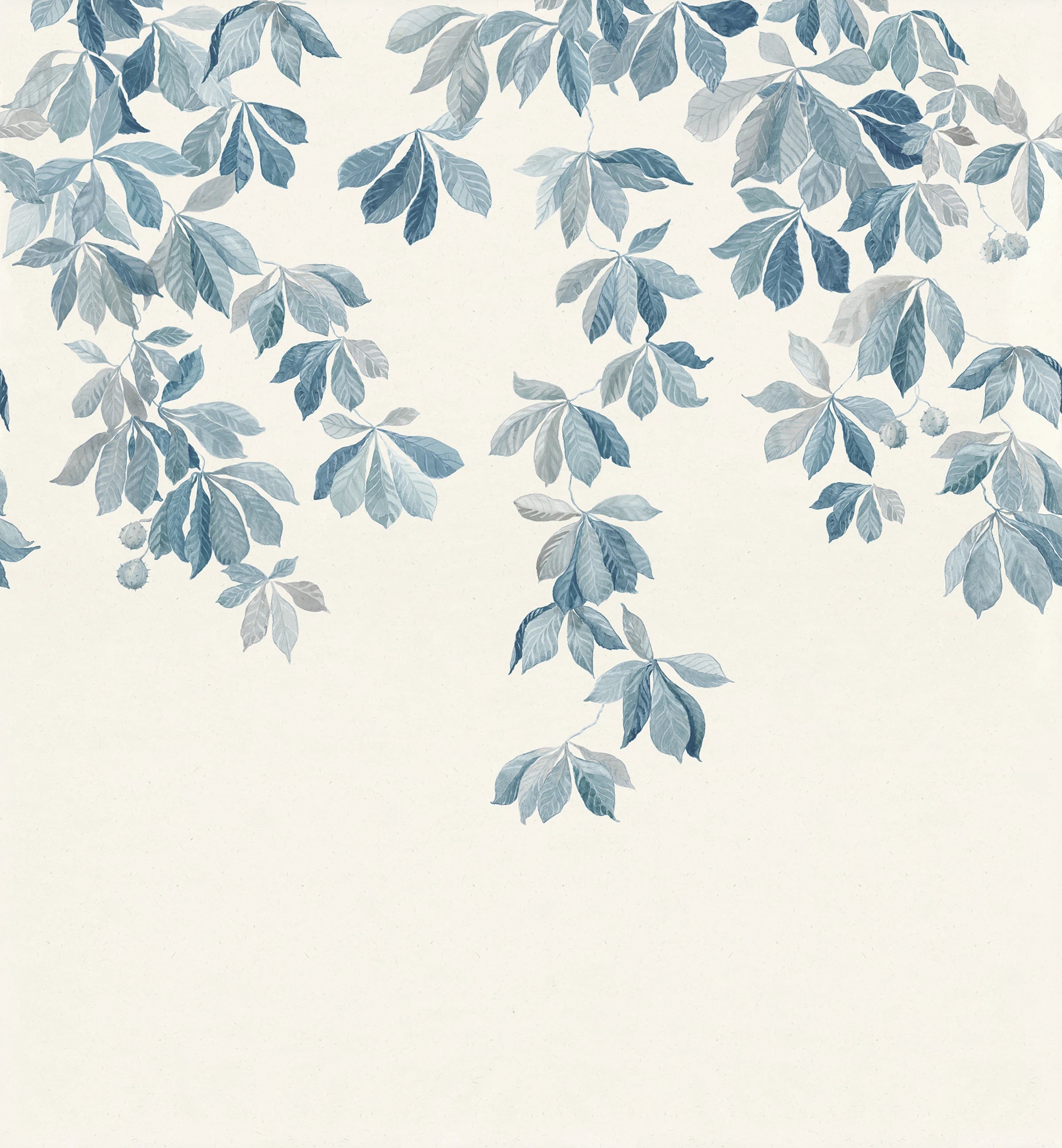 Kastanjen wall mural by Sandberg – botanical design, Blue – Soft Blue – styled in a room setting, view 4