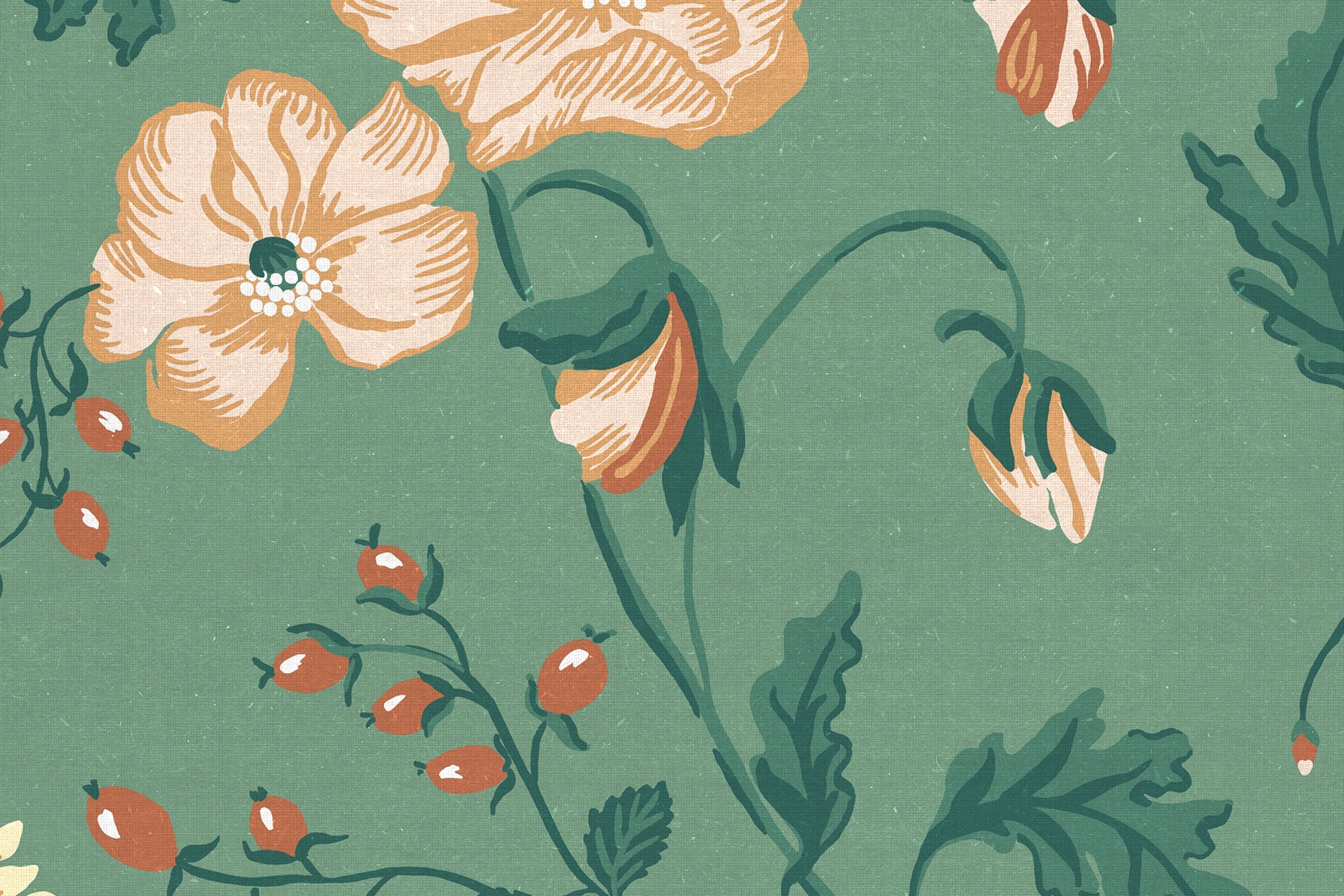 Suzanne wallpaper by Sandberg – floral design, Green – Emerald