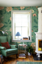 Suzanne wallpaper by Sandberg – floral design, Green – Emerald