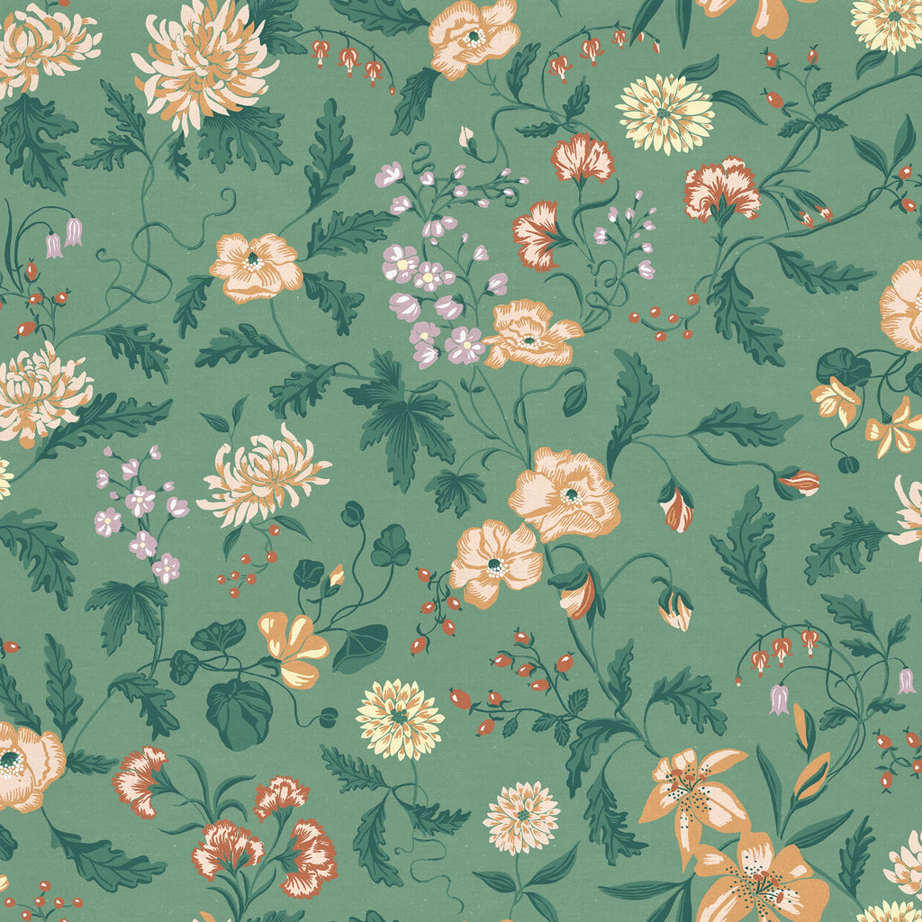Suzanne wallpaper by Sandberg – floral design, Green – Emerald