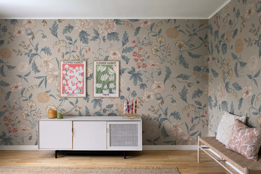 Suzanne wallpaper by Sandberg – floral design, Blue – Folklore Blue