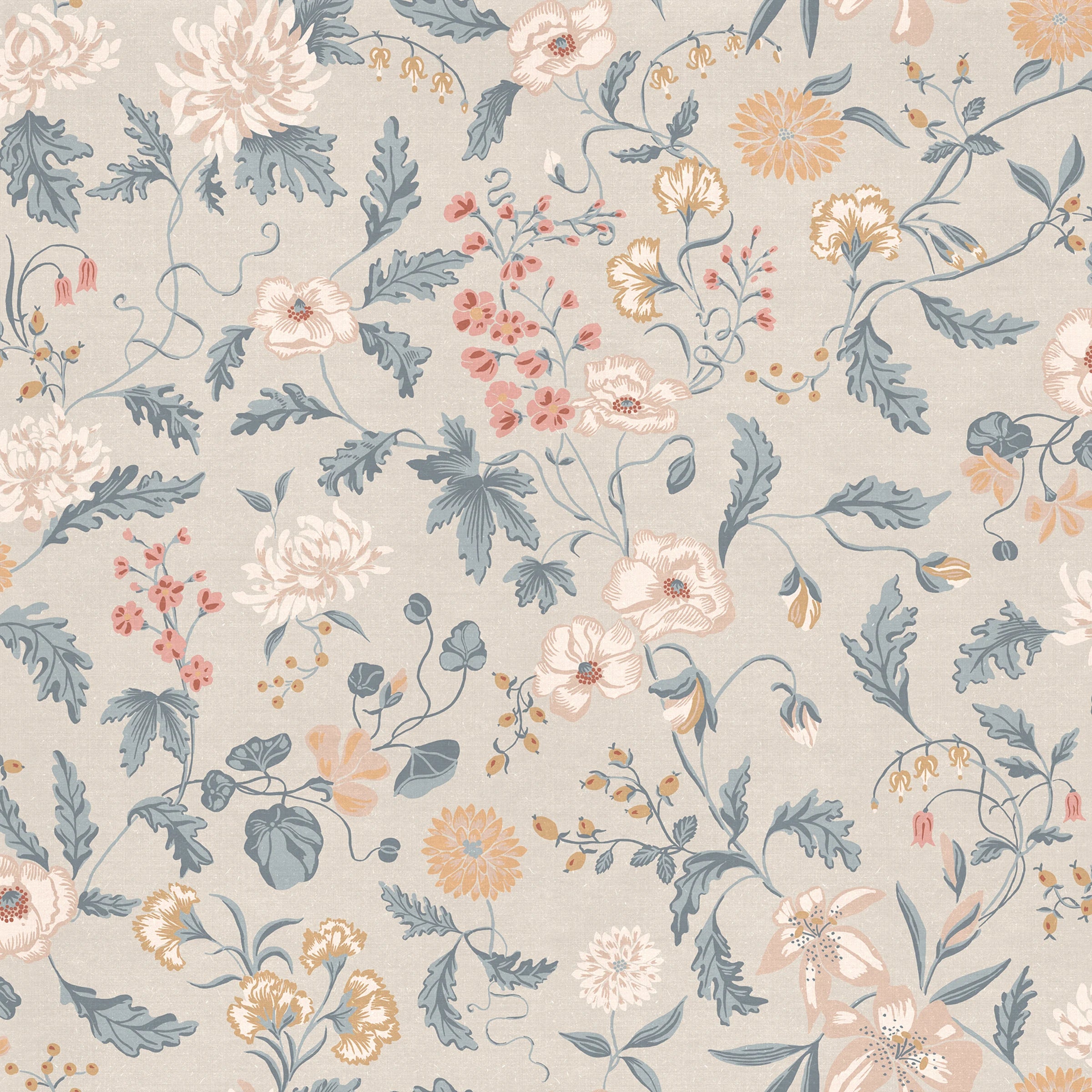 Suzanne wallpaper by Sandberg – floral design, Blue – Folklore Blue – flat swatch showing the repeat, view 2