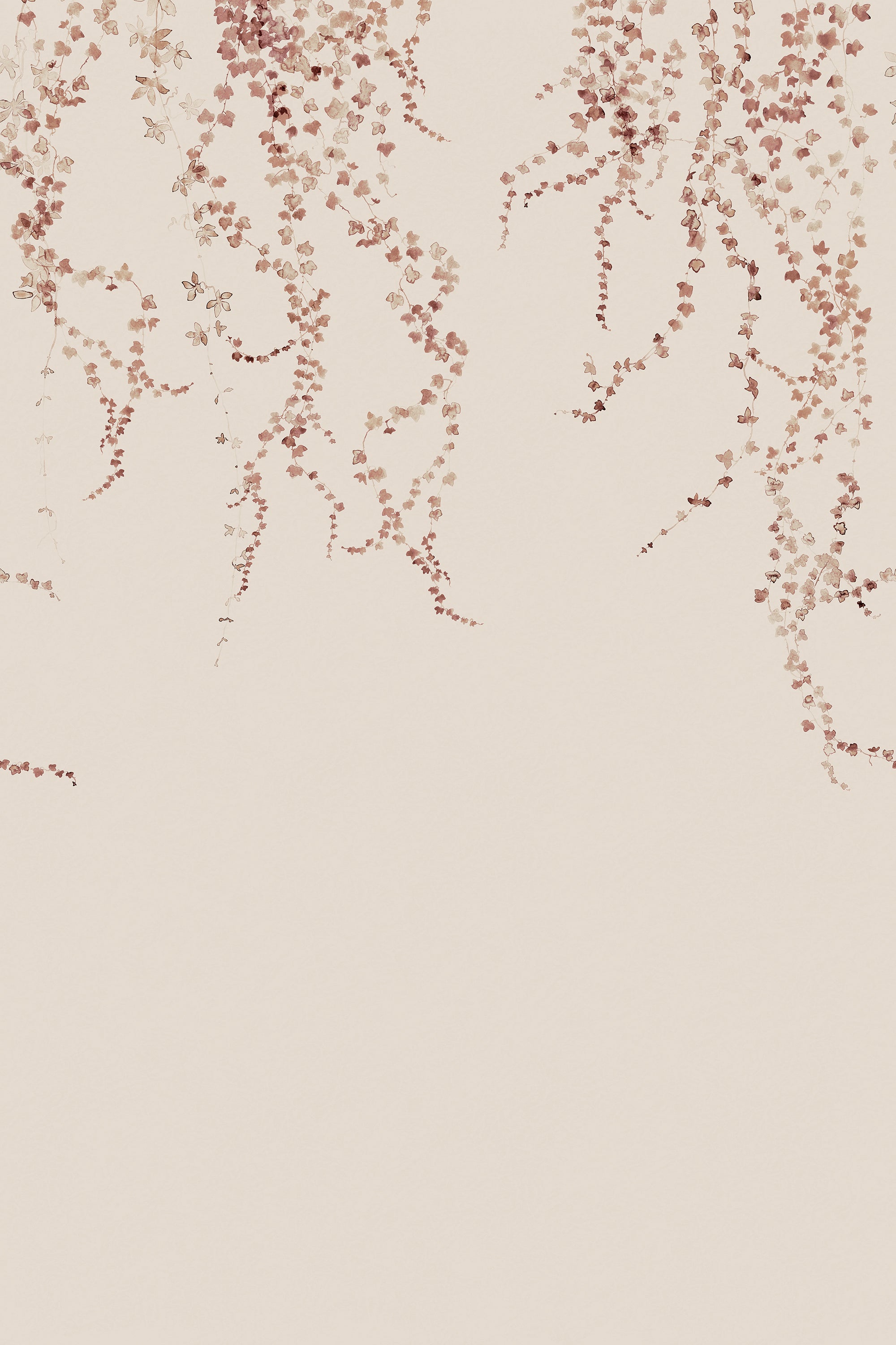 Aralia wall mural by Sandberg, flat swatch of rust-pink trailing ivy vines on warm beige
