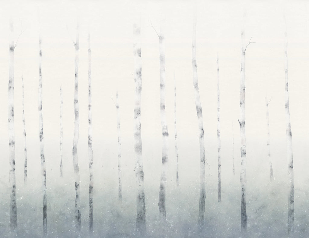 Sundborn wall mural by Sandberg – forest & woodland design, White – Winter – styled in a room setting, view 5