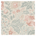 Ava floral wallpaper by Sandberg, flat swatch of coral and sage Jacobean flowers on cream