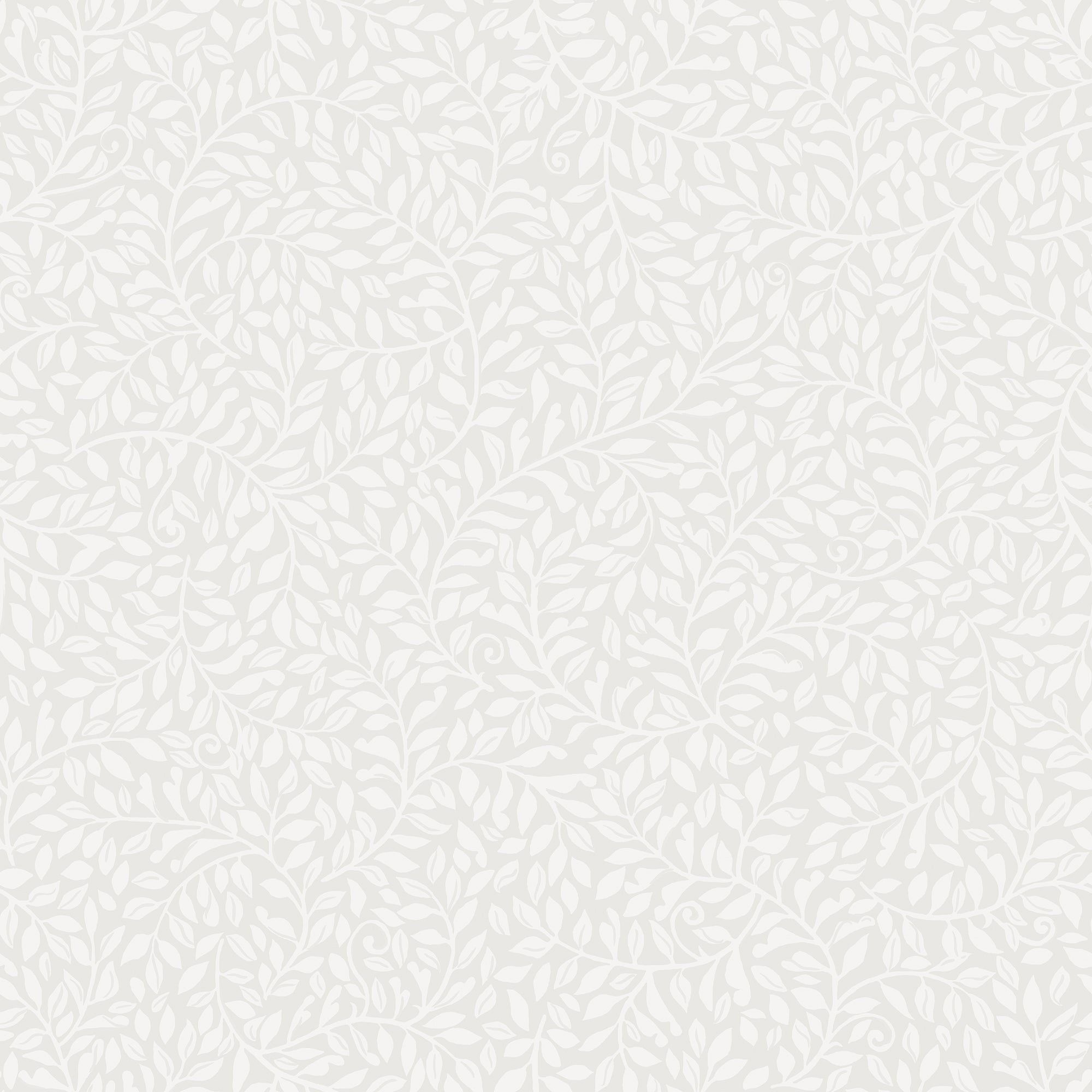 Sigfrid wallpaper by Sandberg, flat swatch of the delicate leaf vine pattern in soft white on an off-white ground