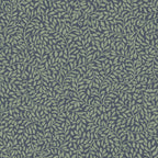 Sigfrid wallpaper by Sandberg, flat swatch of the trailing leaf vine pattern in sage green on a dark navy-blue ground