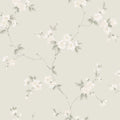 Engla wallpaper by Sandberg, soft white blossom sprigs on a pale greige ground, flat swatch