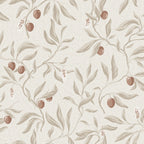 Vinnie wallpaper by Sandberg in soft beige with taupe leaves and russet berries, flat swatch