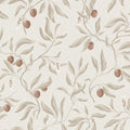 Vinnie wallpaper by Sandberg in soft beige with taupe leaves and russet berries, flat swatch