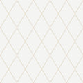 Gabriel wallpaper by Sandberg, flat swatch of a dotted diamond trellis in soft gold on white