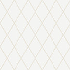 Gabriel wallpaper by Sandberg, flat swatch of a dotted diamond trellis in soft gold on white