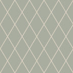 Gabriel wallpaper by Sandberg, flat swatch of a dotted diamond trellis in cream on sage green
