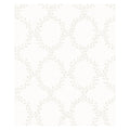 Wilma wallpaper by Sandberg, flat swatch of the leafy wreath trellis in pale beige on a white ground
