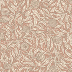Olof wallpaper by Sandberg in terracotta clay pink, cream willow leaves and round flowers, flat roll swatch