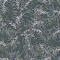 Idun wallpaper by Sandberg, leafy berry branches in sage green and white on a deep navy ground, flat swatch