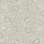 Caroline wallpaper by Sandberg in sage green, detailed dianthus and meadow flower design, flat roll swatch