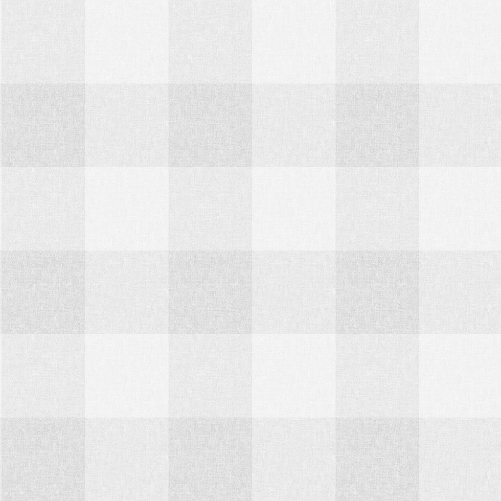 Lykke wallpaper by Sandberg in light grey, large buffalo-check plaid with a linen texture, flat roll swatch