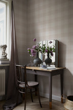 Lykke wallpaper by Sandberg in Sandstone, styled on an interior wall
