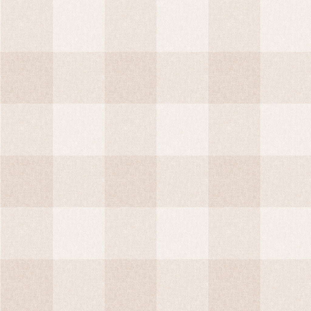 Lykke wallpaper by Sandberg in blush beige-pink, oversized check plaid with linen texture, flat roll swatch