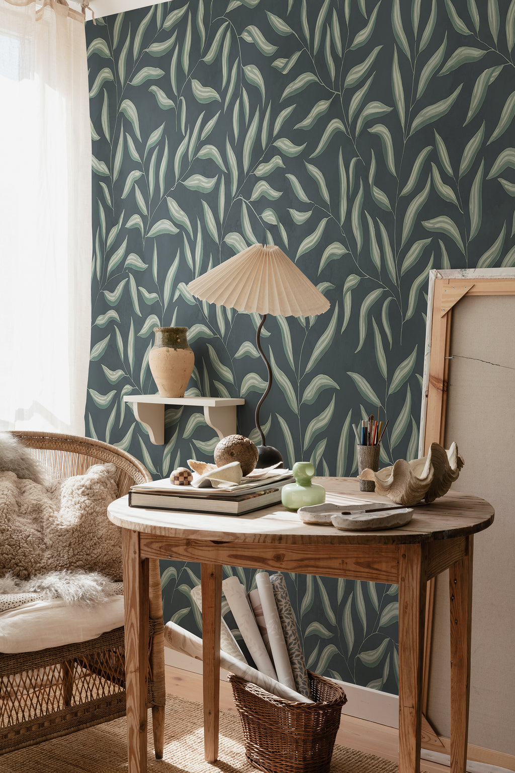 Jennie wall mural by Sandberg in Classic Blue, styled in a room, view 2
