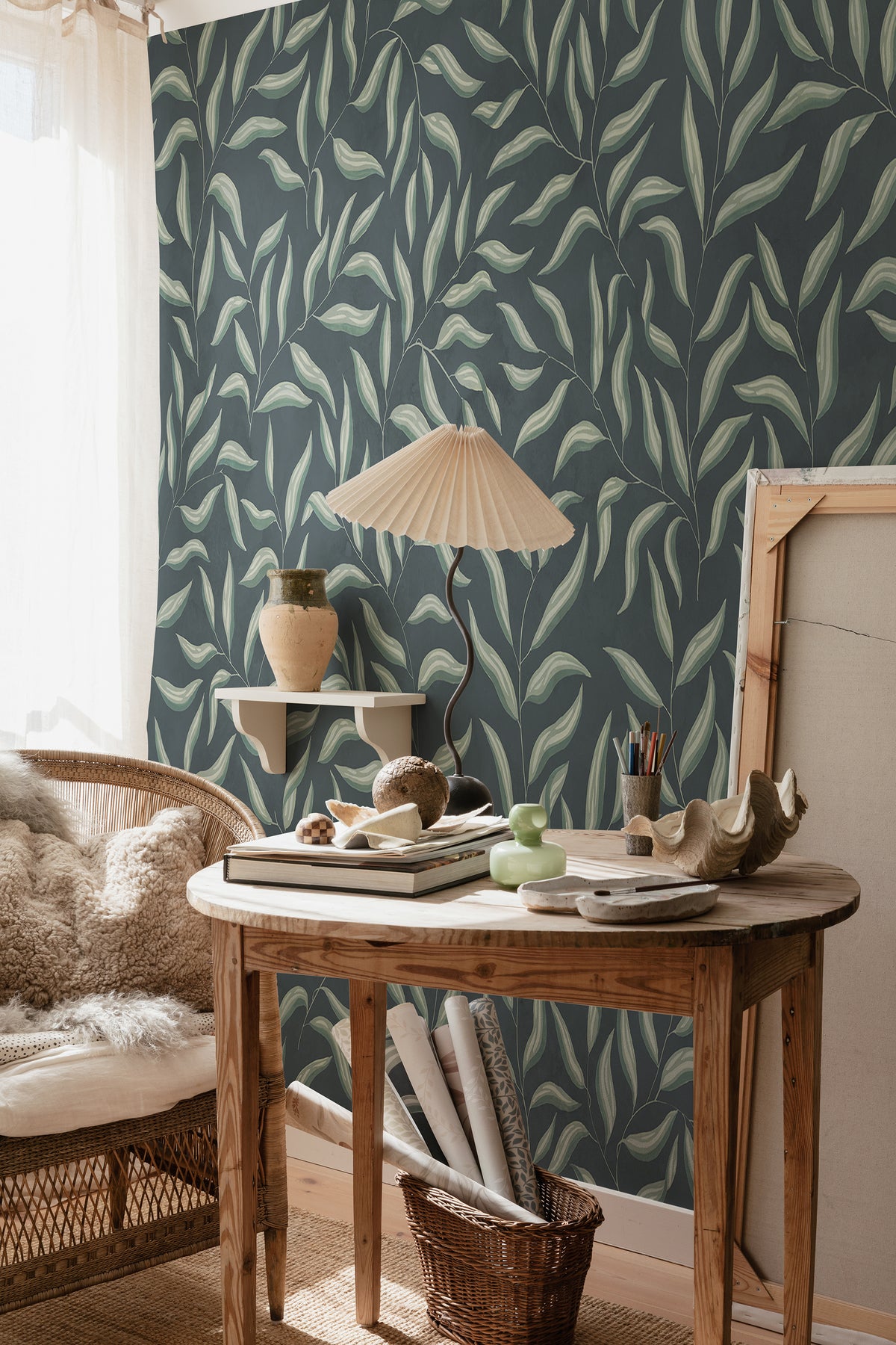 Jennie wall mural by Sandberg in Classic Blue, styled in a room, view 2