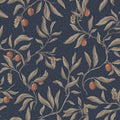 Vinnie wallpaper by Sandberg, trailing leaves and berries on a deep navy blue ground, flat swatch