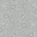 Caroline wallpaper by Sandberg, intricate dianthus and trailing floral pattern in slate blue on cream, flat roll swatch