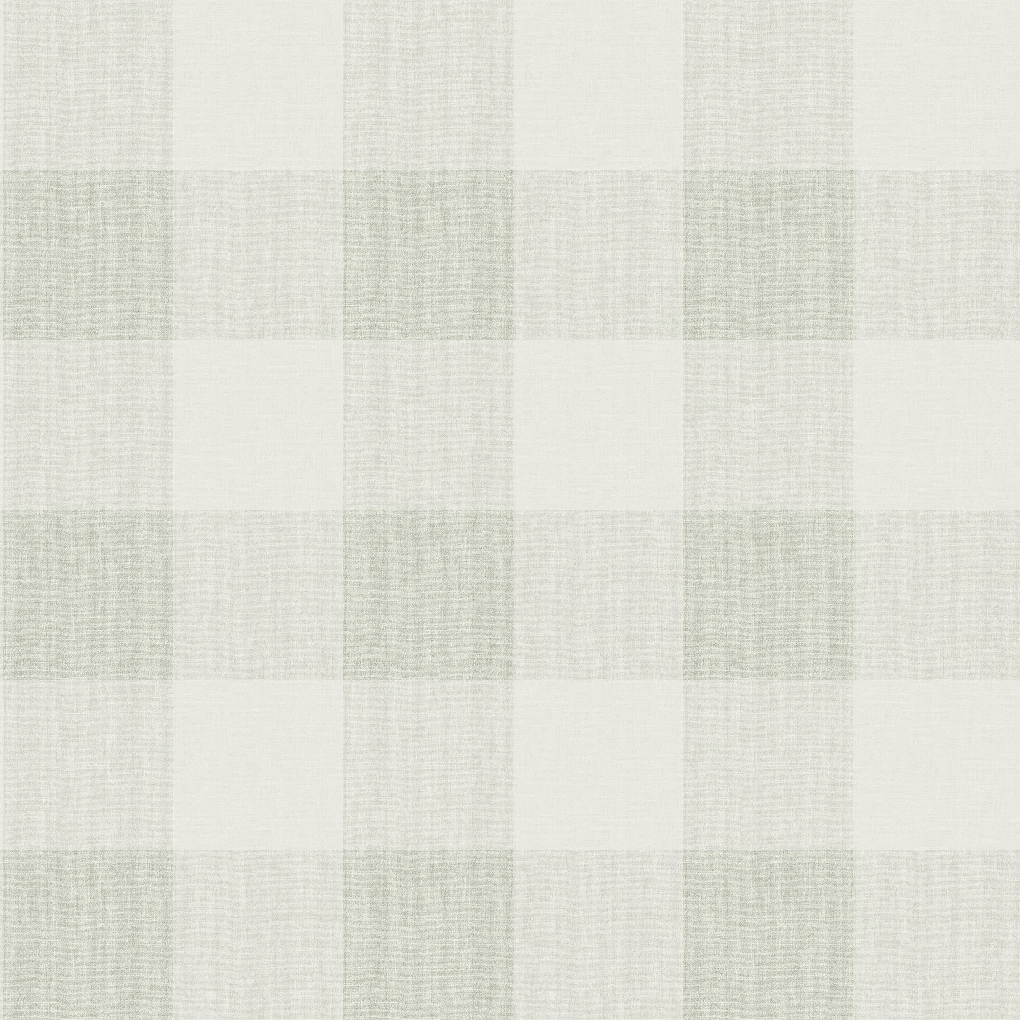 Lykke wallpaper by Sandberg in pale sage green, large buffalo-check plaid with linen texture, flat roll swatch