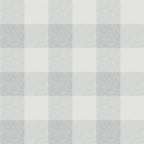 Lykke wallpaper by Sandberg in soft grey-blue, oversized buffalo-check plaid with linen texture, flat roll swatch