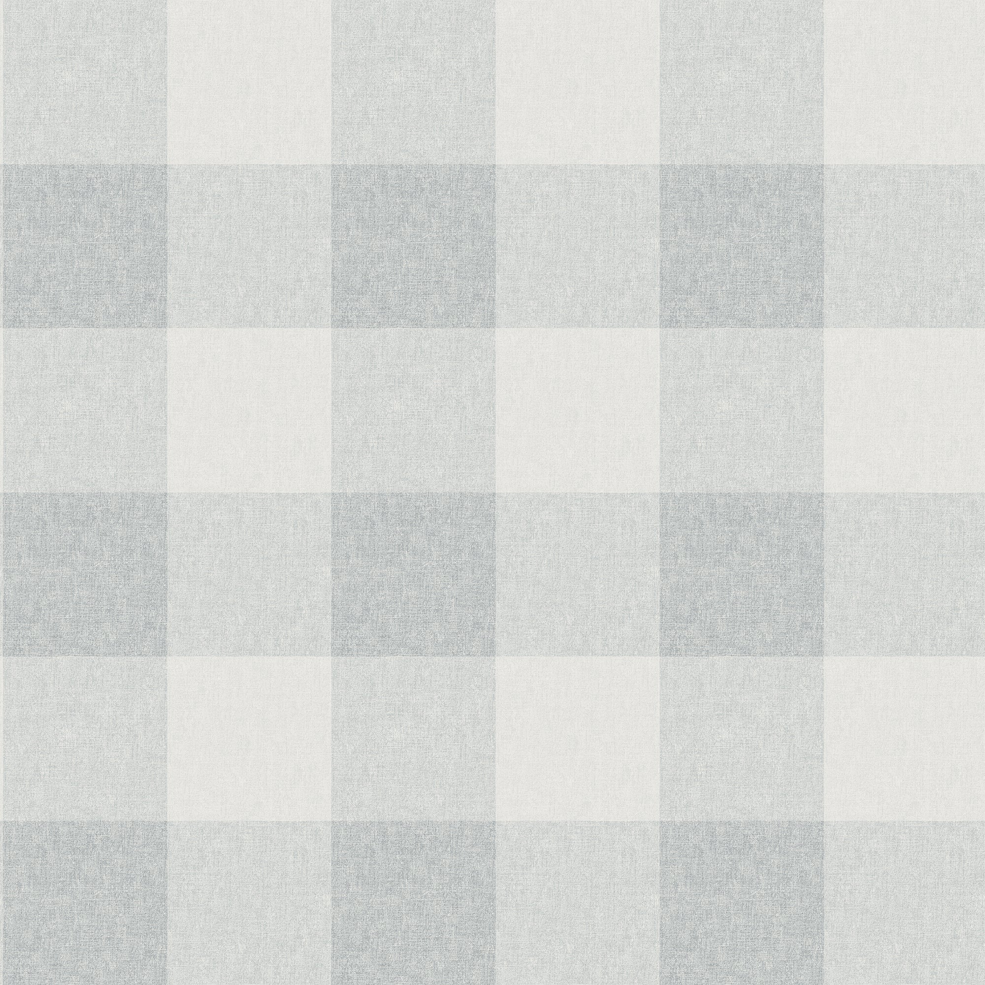 Lykke wallpaper by Sandberg in soft grey-blue, oversized buffalo-check plaid with linen texture, flat roll swatch