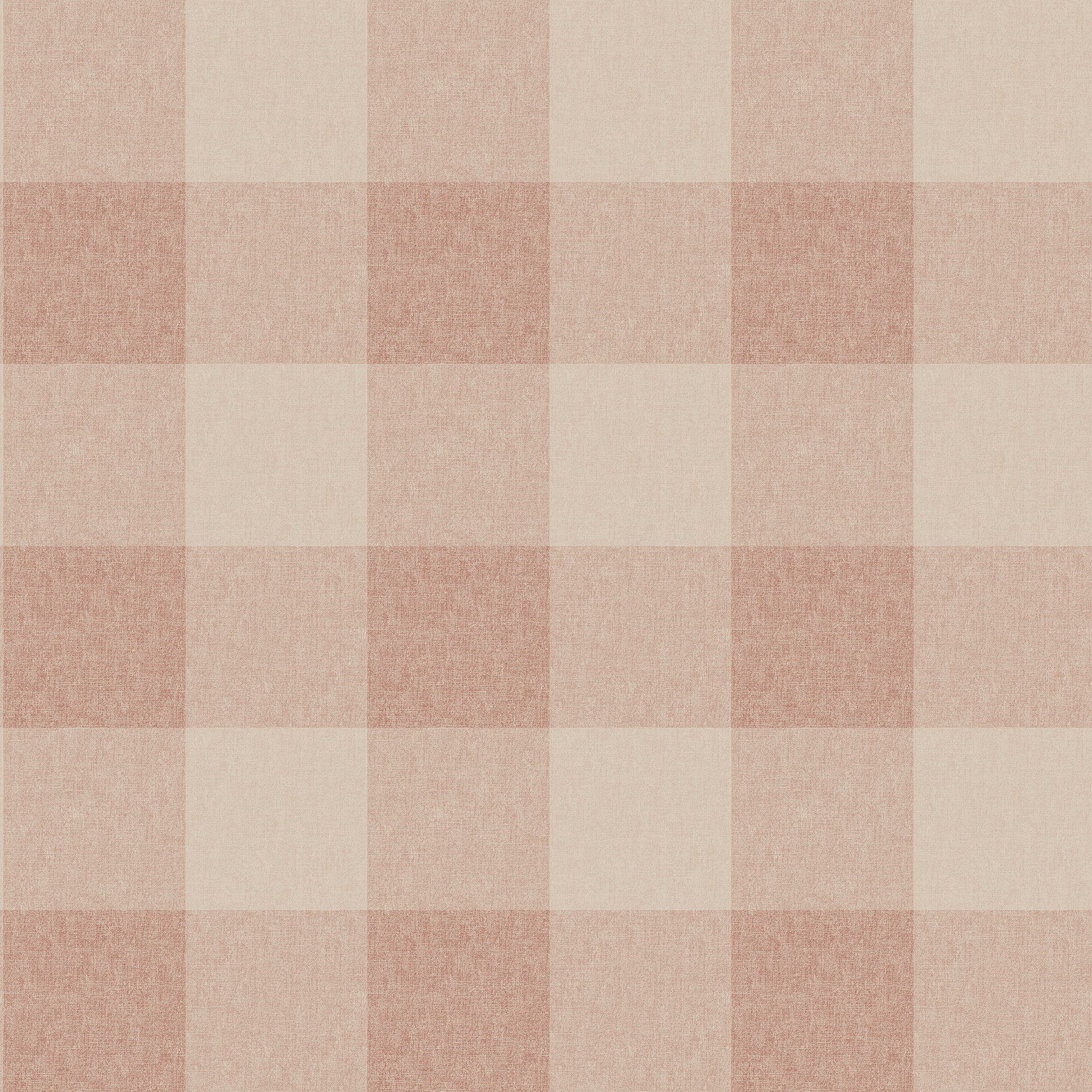 Lykke wallpaper by Sandberg in clay pink, oversized buffalo-check plaid with linen texture, flat roll swatch
